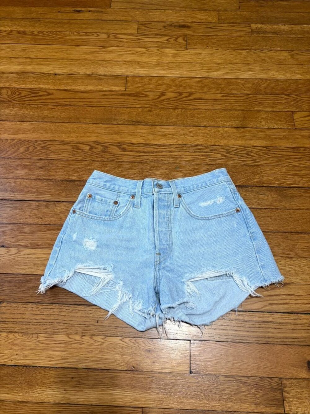 LEVI'S Womens 501 High Waist Distressed Denim Shorts Size 26 Button Fly